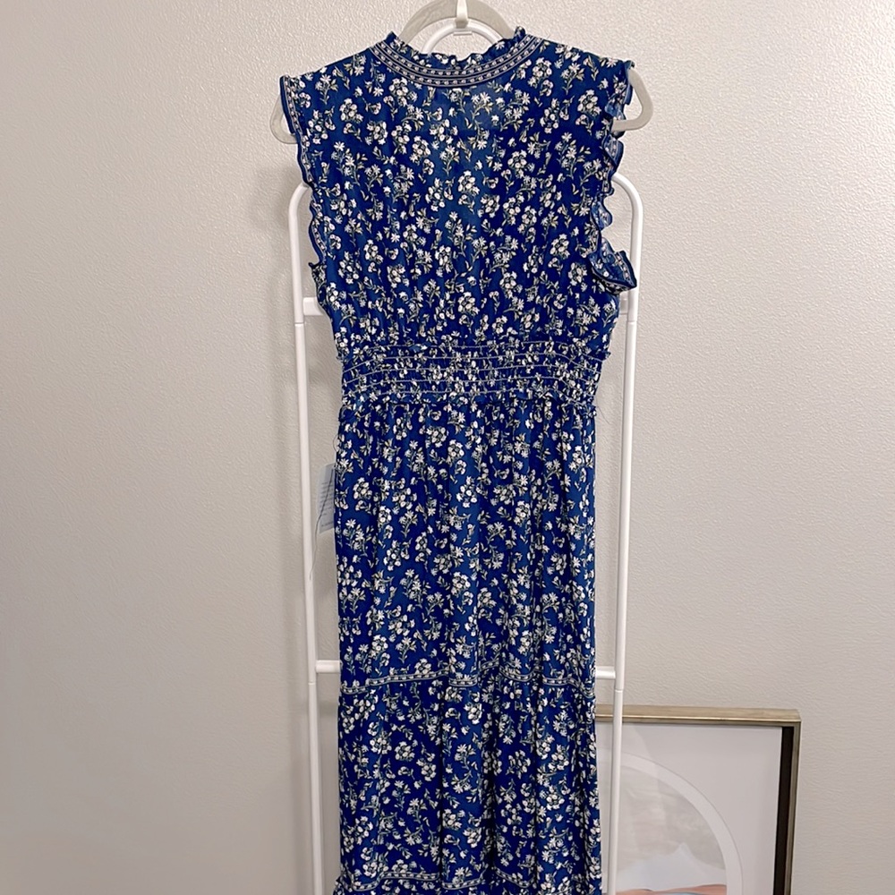 NWT Max Studio blue ditsy floral tiered ruffle casual dress - Picture 3 of 7
